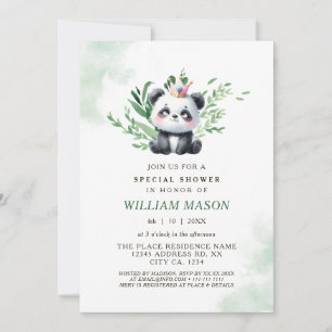 Invitation Aquarelle Verdure mignonne Panda Baby Boy Douche