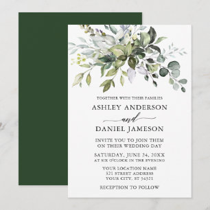 Invitation Aquarelle Verdure Moderne Calligraphie Mariage