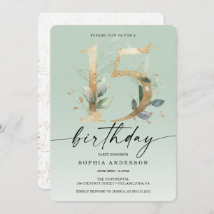 Invitation Aquarelle Verdure Or 15e anniversaire fête Invit