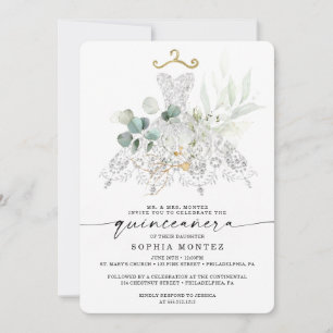 Invitation Aquarelle Verdure Or Quinceañera Anniversaire