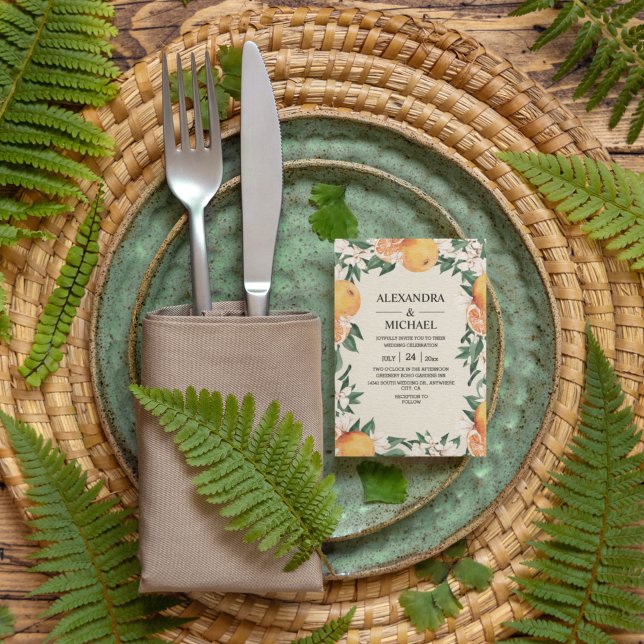 Invitation Aquarelle Verdure Orange Blossom Mariage moderne (Créateur téléchargé)