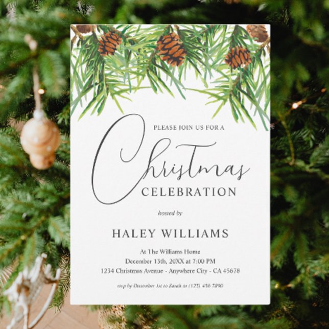 Invitation Aquarelle Verdure Pine de Noël d'entreprise (Créateur téléchargé)
