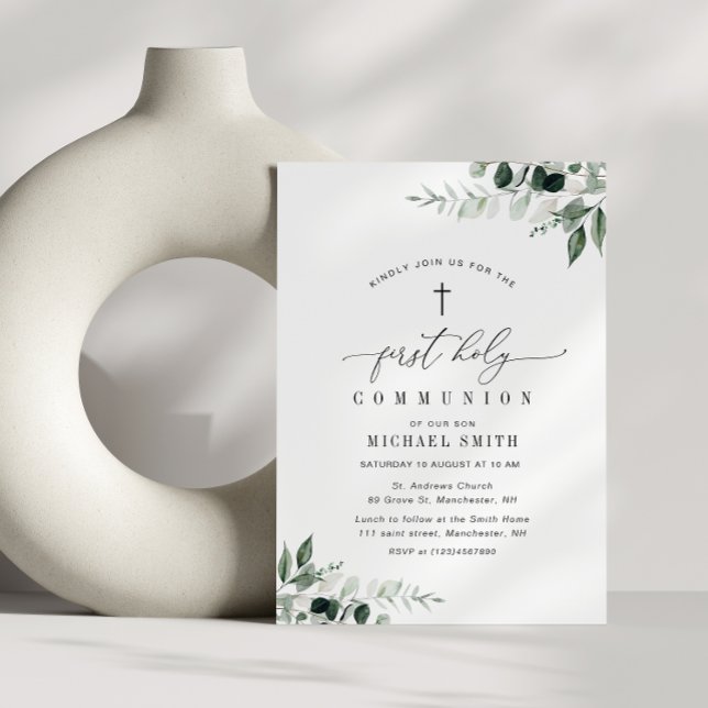 Invitation aquarelle verdure première communion sainte (Créateur téléchargé)