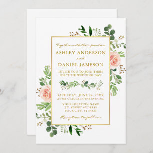 Invitation Aquarelle Verdure Roses roses rose Photo Mariage o