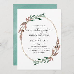 Invitation Aquarelle Verdure rustique Mariage d'hiver