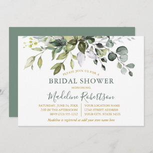 Invitation Aquarelle Verdure Sage Vert Fête des mariées or