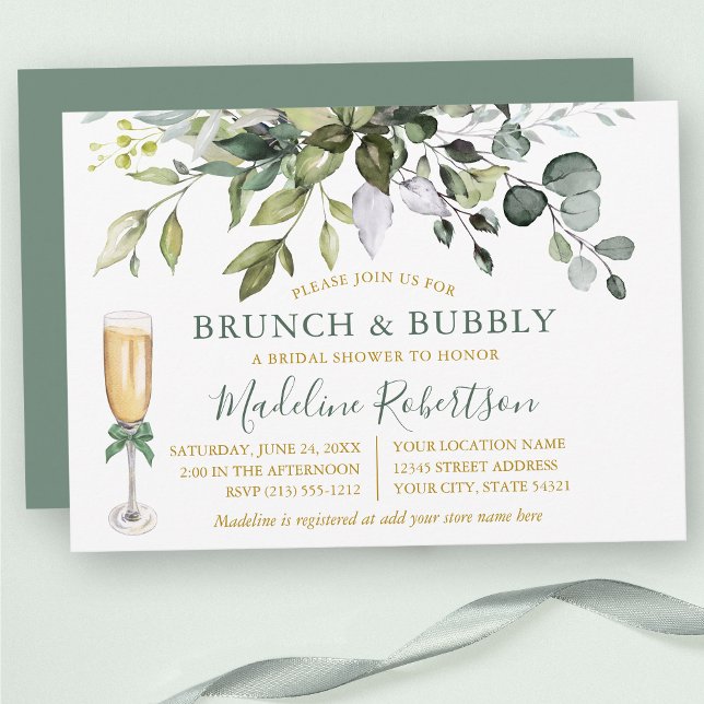 Invitation Aquarelle Verdure Sage Vert Gold Bridal Brunch (Customize to change text color, text style or color of back of card.)