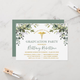 Invitation Aquarelle Verdure Sage Vert Médicale Grad Party
