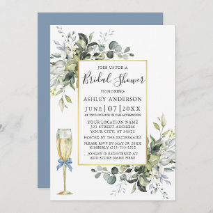 Invitation Aquarelle Verdure Verre Dusty Bleu Douche