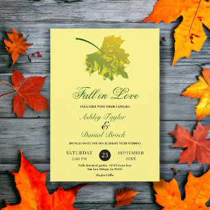 Invitation Aquarelle Vert automne laisse Jaune Floral Mariage