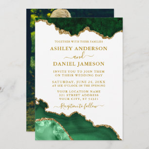 Invitation Aquarelle Vert Blanc Marbre Or Géographie Photo