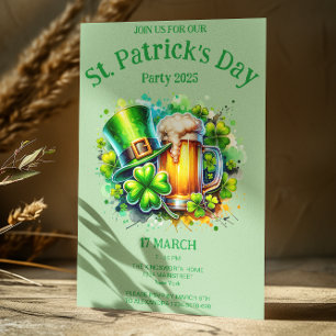 Invitation Aquarelle vert clair St. Patrick's day Party