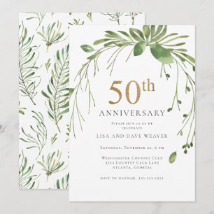 Invitation Aquarelle Vert Doré 50e Anniversaire