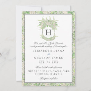 Invitation Aquarelle vert et blanc Mariage de crête d'Hydrang