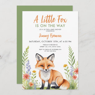 Invitation Aquarelle Vert et Brown Baby shower Fox mou