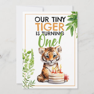 Invitation Aquarelle Vert et Orange Tigre sauvage mignon