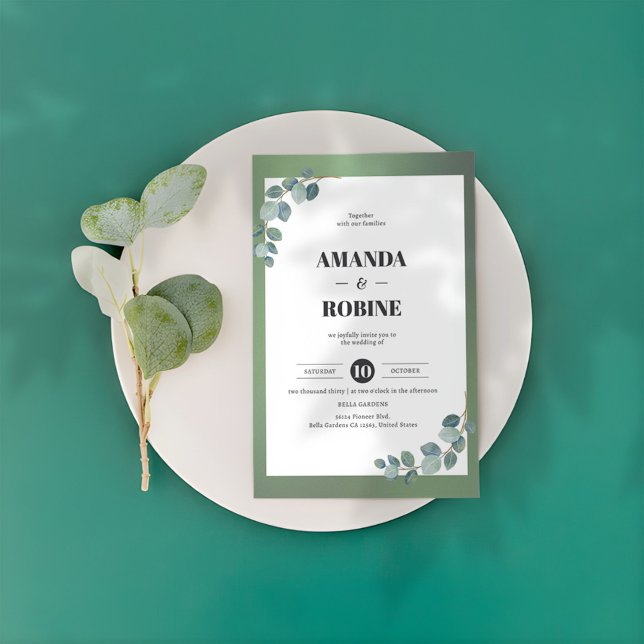 Invitation Aquarelle vert Eucalyptus Mariage (Créateur téléchargé)