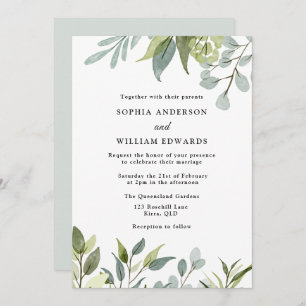 Invitation Aquarelle Vert Feuille Mariage moderne