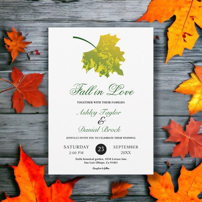 Invitation Aquarelle Vert Feuilles Automne Floral Mariage (Créateur téléchargé)