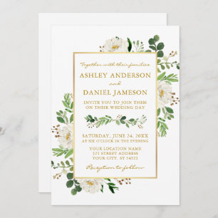 Invitation Aquarelle Vert Floral Photo Mariage Or