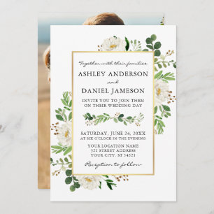 Invitation Aquarelle vert Floral Photo Retour Mariage