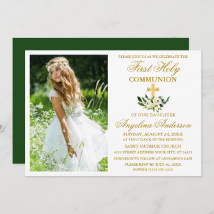Invitation Aquarelle Vert Floral Première Sainte Communion