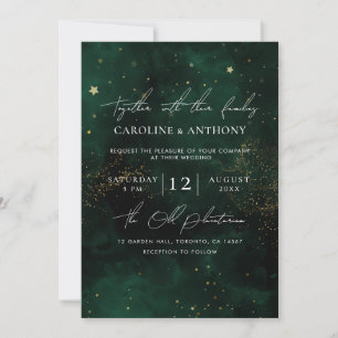 Invitation Aquarelle vert foncé Magique Mariage or
