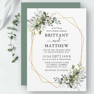 Invitation Aquarelle Vert Geo Cadre Sage Vert