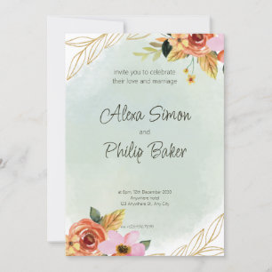 Invitation Aquarelle vert Mariage Floral