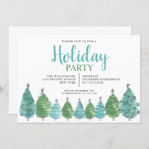 Invitation Aquarelle Vert Noël Arbres Fête Fête