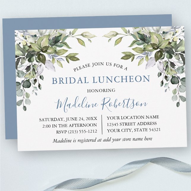 Invitation Aquarelle vert nuptiale déjeuner nuptiale Dusty bl (Customize to change text color, text style or color of back of card.)