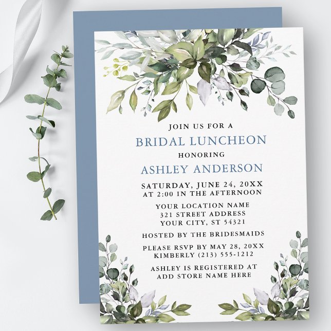 Invitation Aquarelle vert nuptiale déjeuner nuptiale Dusty bl (Customize to change text color, text style or color of back of card.)