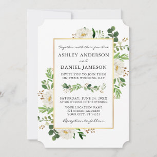 Invitation Aquarelle Vert Or Blanc Floral Mariage