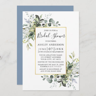 Invitation Aquarelle Vert Or Dusty Bleu Douche