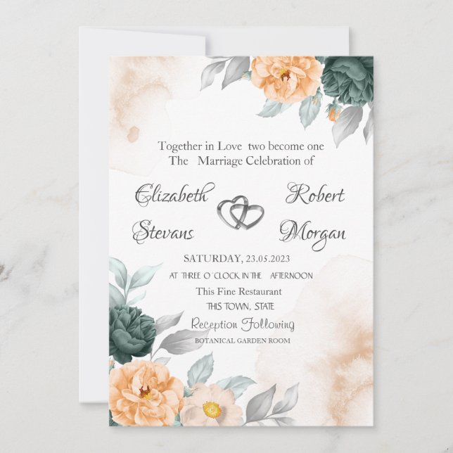 Invitation Aquarelle Vert orange Roses (Devant)