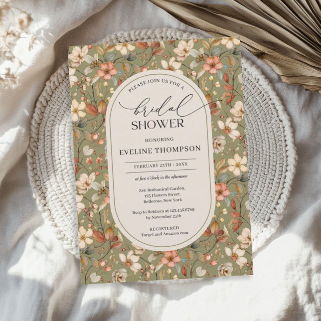 Invitation Aquarelle vert poussiéreux ivoire arche fleur sauv (Watercolor dusty green ivory wildflowers arch invitation)