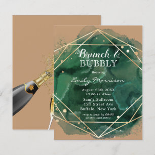 Invitation Aquarelle Vert Tan Or Brunch & Bubbly