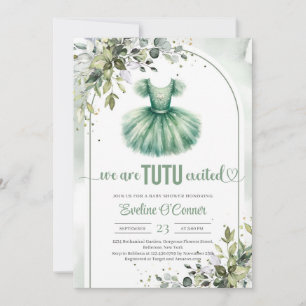 Invitation Aquarelle vert tutu robe eucalyptus or