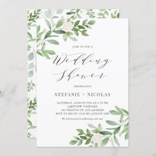 Invitation Aquarelle Vert Wedding shower Floral blanc