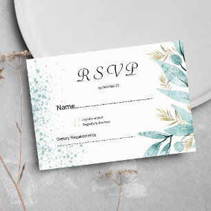Invitation Aquarelle verte à la menthe feuillage RSVP