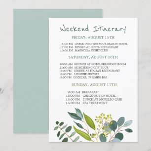 Invitation Aquarelle verte Bachelorette Week-end Itinéraire