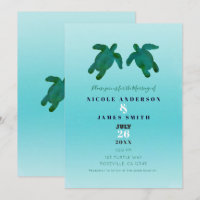 Aquarelle verte bleue Océan Tortues de mer Mariage