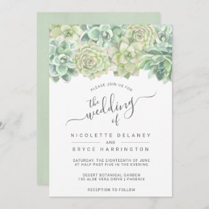 Invitation Aquarelle verte botanique Mariage de succulents