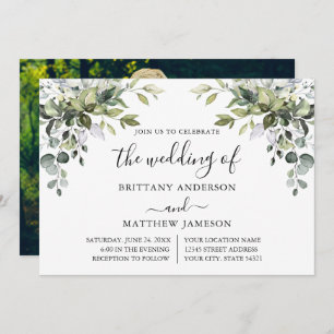 Invitation Aquarelle verte Calligraphie Mariage photo