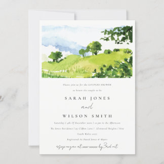Invitation Aquarelle verte Campagne Hills Couples Douche