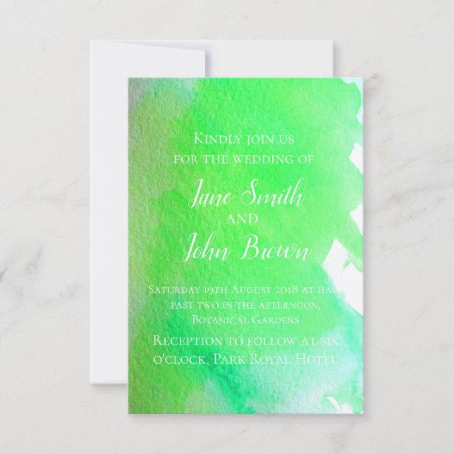 Invitation Aquarelle verte citron vert art moderne mariage bo (Devant)
