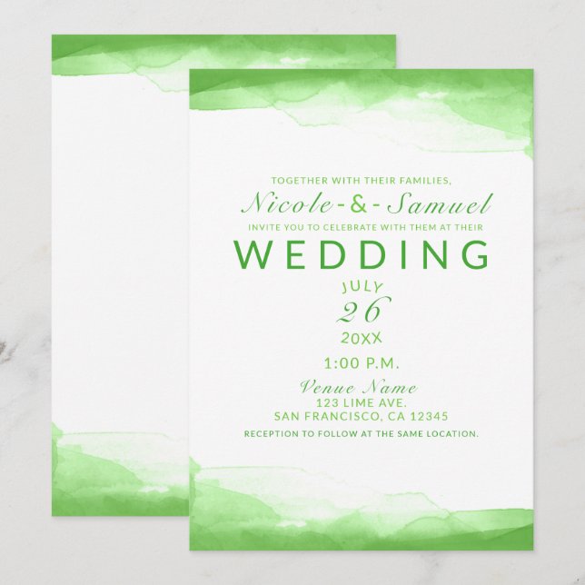 Invitation Aquarelle verte de chaux brillante Chic Mariage mo (Devant / Derrière)