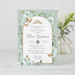 Invitation Aquarelle verte de la taille de la monnaie Papillo