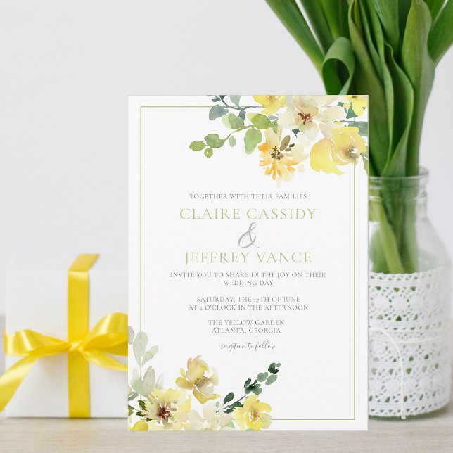 Invitation Aquarelle verte de Sage jaune Mariage d'été (Créateur téléchargé)