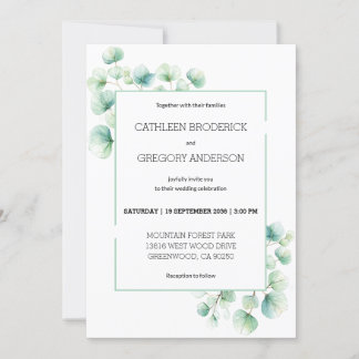 Invitation Aquarelle verte douce Eucalyptus Mariage Feuille